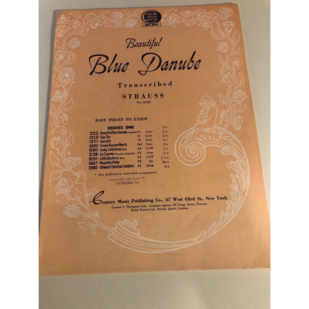 Beautiful Blue Danube By Johann Strauss 1922 Vintage Antique‎